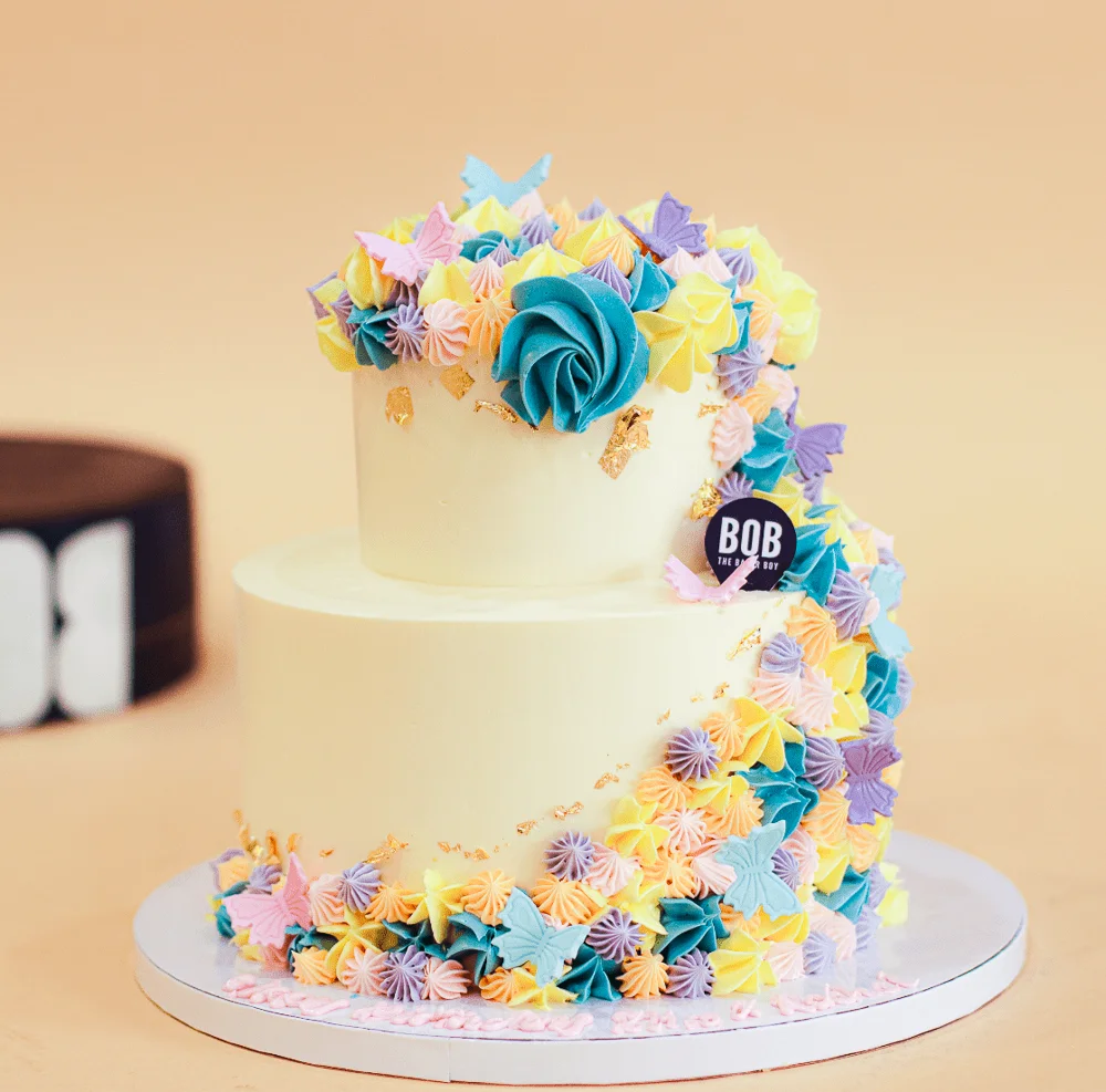 Pretty Garden Cake with Flora and Butterflies